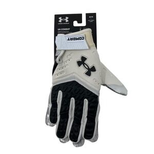 Under Armour UA Combat Padded Football Gloves GlueGrip White Black Silver Mens M